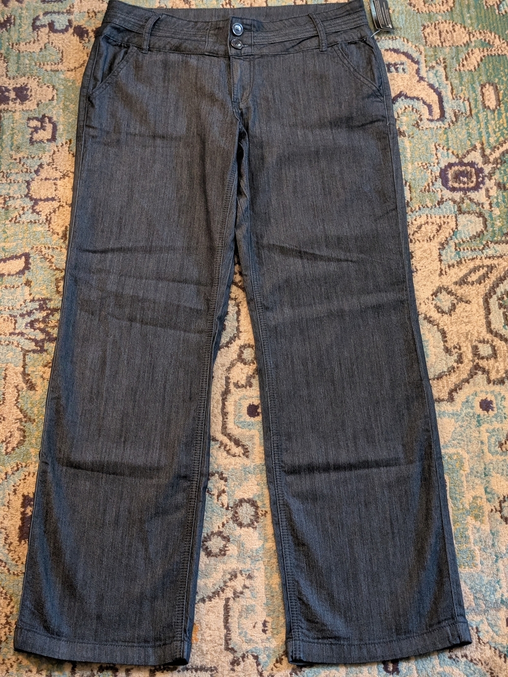Massini Straight Leg Denim Dress Pants in Charcoal Gray
